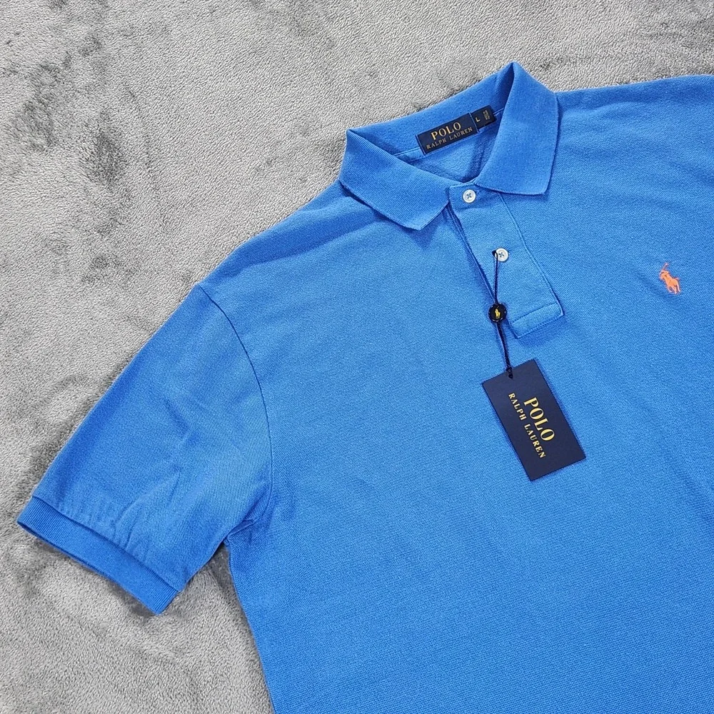 Polo Ralph Lauren Polo Shirt Mens Large Cyan Blue Mesh Cotton‎ Classic Fit Pony